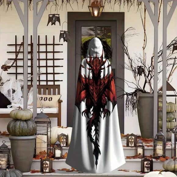 Dragon Cape Adjustable Hooded cloak Red/Black Dragon Wings Lightweight Fabric - Picture 5 of 9